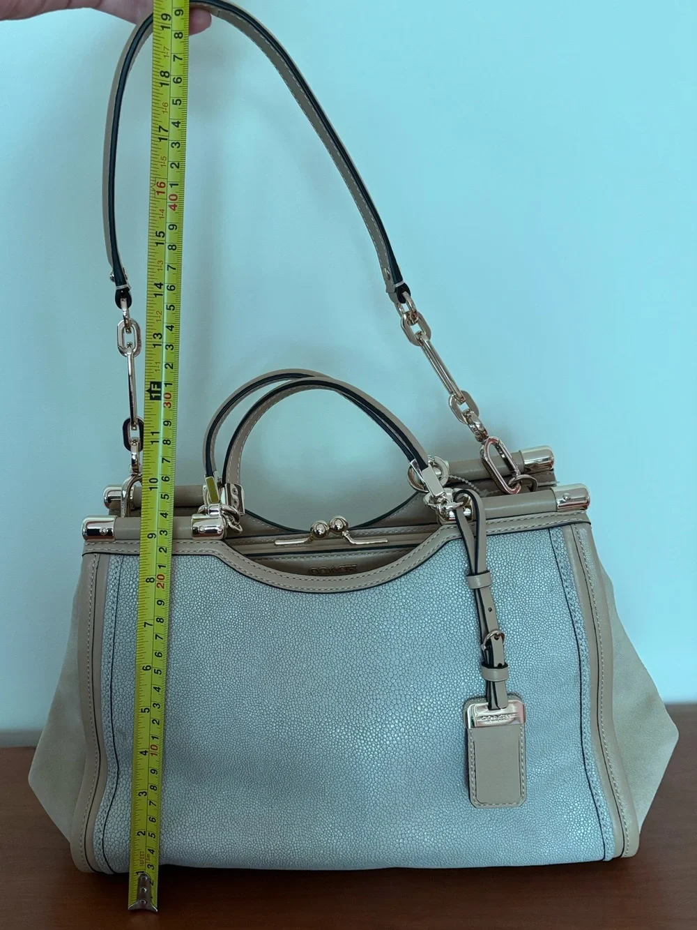 COACH Madison Pinnacle Caroline Satchel in Embossed Texture Leather and Sued